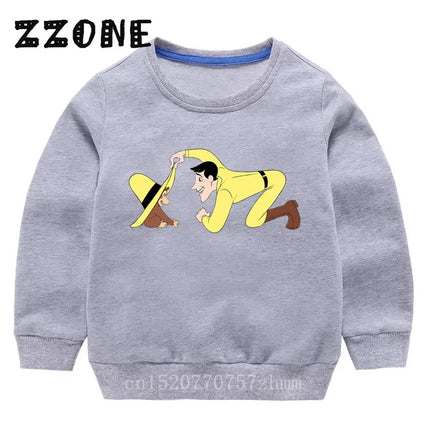 Kids Curious George Monkey Cute Cartoon Sweatshirts Children's Hoodies Baby Cotton Pullover Tops Girl Boy Autumn Clothes,KYT5266
