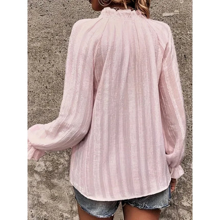 Plus Size 1XL-5XL New Summer Women V-Neck Elegant Blouses Solid Color with Button  All Seasons Non-Stretch Fabric Shirt