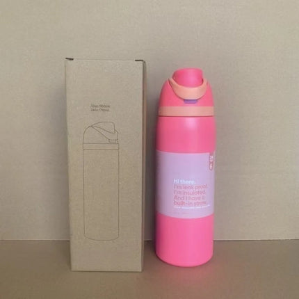 New 32oz24oz double-layer fruit cup large capacity direct drinking straw thermos bottle portable outdoor sports bottle