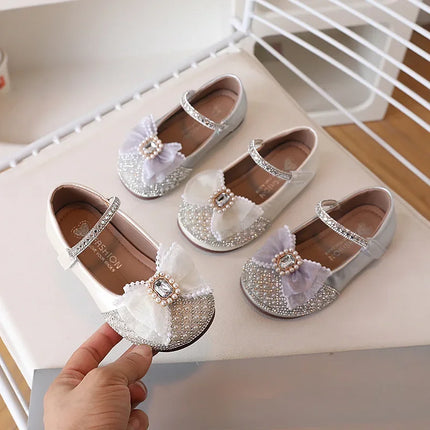 Girls' Princess Shoes, Sweet Bow Sequins, Fashionable Single Shoes, Children's Soft Soled Anti Slip Temperament Dress Shoes