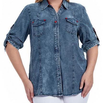 Women Plus Size Woven Spring And Autumn Denim Fashion Shirt