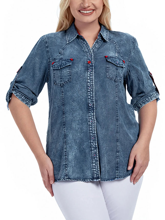 Women Plus Size Woven Spring And Autumn Denim Fashion Shirt