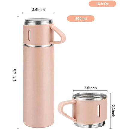 500ml/16.9oz Stainless Steel Thermo Vacuum Insulated Bottle with Cup for Coffee Hot Drink and Cold Drink Water Flask Set