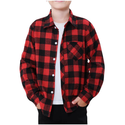 Children Stylish Flannel Shirt Trend Plaid Design Single Breasted Casual Lapel Shirt Boy Spring Outdoor Daily Soft Cozy Top