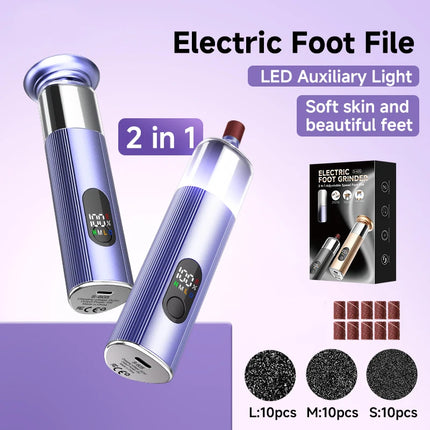 2-in-1 Electric Foot Grinder & Nail Grinder with 60 Sanding Discs Anti-Slip Striped Grip Aluminum Alloy Electric Callus Remover