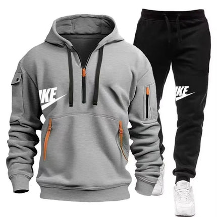Men Autumn Winter Warm 2 Piece Tracksuit Zipper Hoodie Sweatshirt & Pants Set Casual Sports Jogging Outfit For Male Daily Outdoo