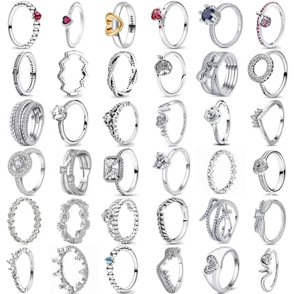 2025 New 925 Sterling Silver Shiny Classic Square Crown Heart-shaped Ring Exquisite Luxury Charm Jewelry Holiday Surprise Gifts