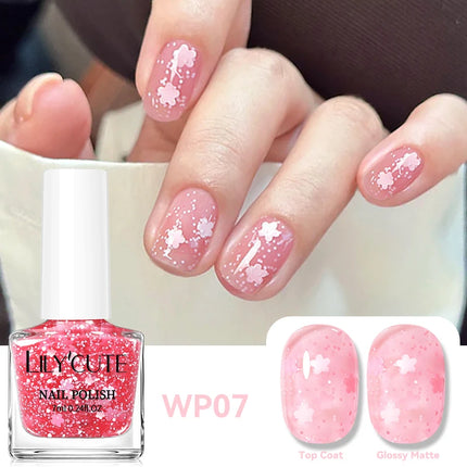 LILYCUTE 7ml Water-based Nail Polish Red Glitter Sequins Long Lasting Quick Drying No Need of Lamp to Cure Vernis for Nails