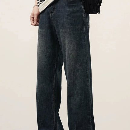 2025Spring Autumn New Men Straight Vintage Fit Jeans Casual Trousers High Quality Male Korean Fashion Baggy Wide Leg Denim Pants