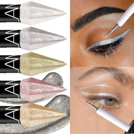 Pearlescent Diamond Liquid Eyeliner Shimmer Waterproof Long Lasting Glitter Silver Color Easy to Wear Eye Pencil Korean Makeup