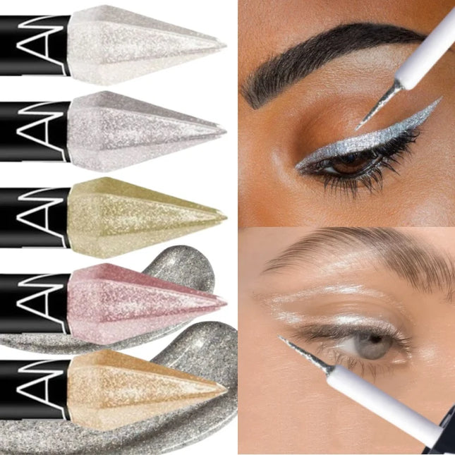 Pearlescent Diamond Liquid Eyeliner Shimmer Waterproof Long Lasting Glitter Silver Color Easy to Wear Eye Pencil Korean Makeup