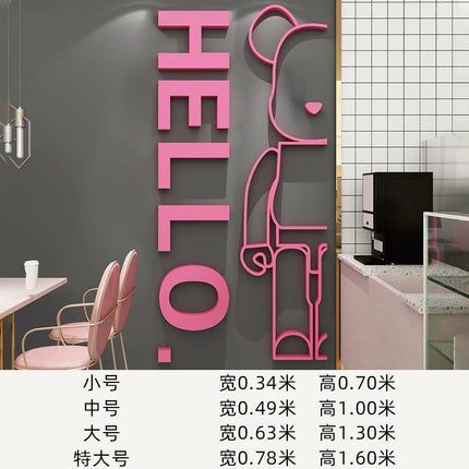 Cartoon Bear Wall Sticker with Hello Letter Acrylic Mirror Wall Decal Self-adhesive DIY Living Room Bedroom Home Decor