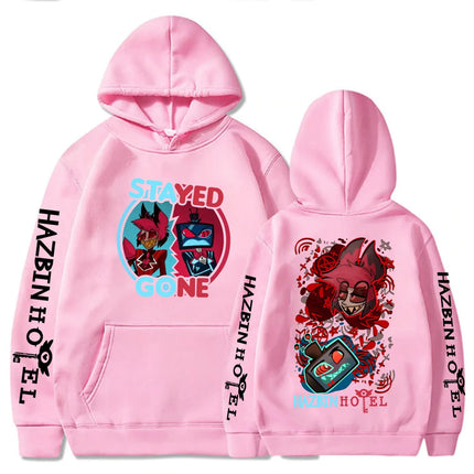 Anime Hazbin Hotel Peripherals Vox Angel Dust Graphic Print Hoodie Harajuku Pullover Man Woman Loose Casual Oversized Sweatshirt