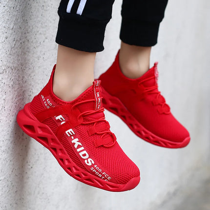 Red Children's Shoes Sports Running Sneakers Breathable Lightweight Soft Non-slip Mesh Comfortable Walking For Boys Girls Kids