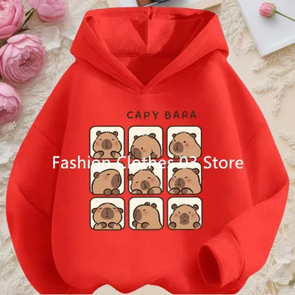 Cartoon Fun Capybara Cute Print Boys and Girls Soft Hoodie Fall and Winter Outdoor Leisure Sports Children's Hooded Sweatshirt