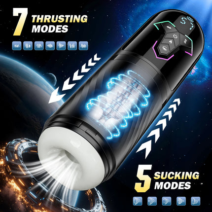 Black Mamba: A male self-stimulation device with 7 levels of extension, 5 levels of suction, 10 levels of vibration, and heat fu