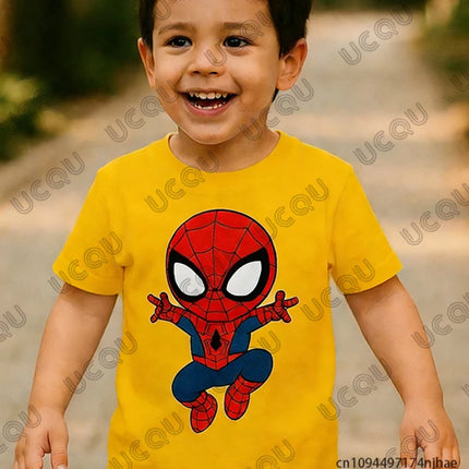 2026 New Cute Spider-man Cartoon Print Children Cotton T-shirt Summer Short Sleeve Tees Boys Girls Clothes Casual Kids/Adult Tops