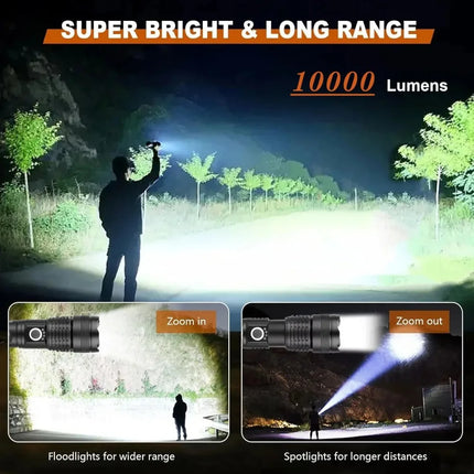High Power LED Flashlight USB Rechargeable 5 Mode Aluminum Alloy Telescopic Zoom Torch Tactical Lamp for Outdoor Camping Fishing