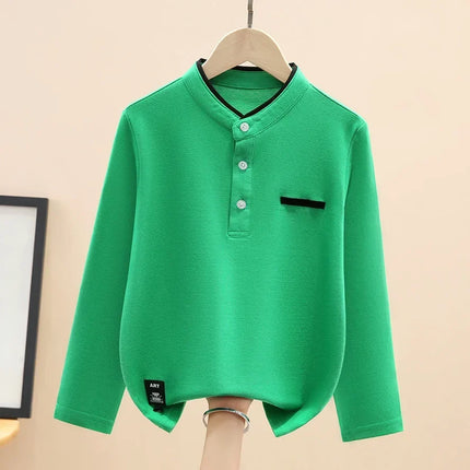 2024 New Spring Children's Polo Shirt 100% Cotton Stand Collar Kids Long Sleeve Tops For Teens Boys 4-15 Years School Uniform
