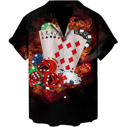 Men's 2024 Casual 3D Shirts Playing Card Printed Fun Shirts Street Men's Summer Short Sleeved Clothing Men's Outdoor Clothing