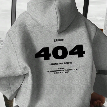 Error 404 Not Found Digital Print Fashion Men's Long Sleeve Hooded Sweatshirt Autumn Winter Daily Sports Casual Loose Streetwear