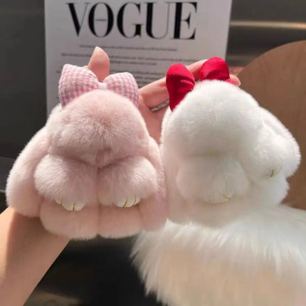 Cute Fluffy Bag Charm Bunny Keychain Pompoms Rabbit Fur Keychain Plush Dolls Hair Bow Plush Rabbit Car Key Ring