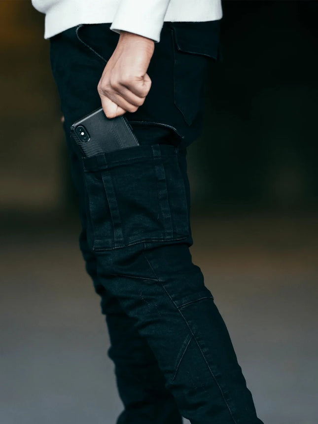 New Men's Jeans Pants Wash Solid Color Multi-Pocket Denim Mid-Waist Cargo Jeans Plus Size Fashion Casual Trousers Male Daily Wear