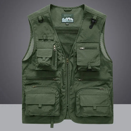 Summer Men's Casual Vest Solid Color Multi-pocket Mesh Patchwork Breathable Sleeveless Vest Camping Fishing Photography Vest Top