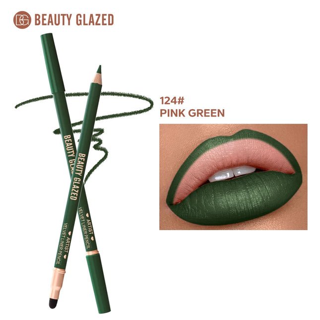 1pc Beauty Glazed Artist Velvet Lipliner Pencil with Sponge Brush, Weightless Precise Liner with Super Soft Blendable Texture