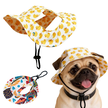 Cute Duck Printed Pet Cat Dog Hat Adjustable Cap for Cat Small Medium Puppy Corgi Pug Dachshund Outdoor Dog Costume Accessory