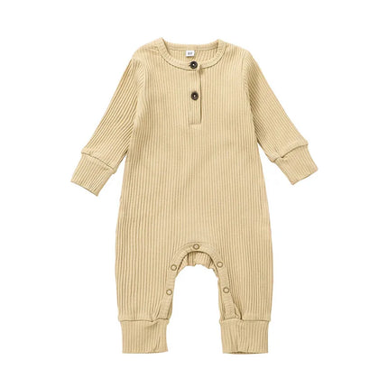 0-24months Newborn Baby Button Romper Solid Color Knit Ribbed Jumpsuit For Infant Boys And Girls Spring Autumn Long Playsuit
