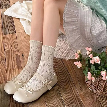 Lolita PU Leather JK Flat Shoes Bow Sweet Slip On Loafers Soft Sole Lace Ruffled Mary Jane Shoes Women