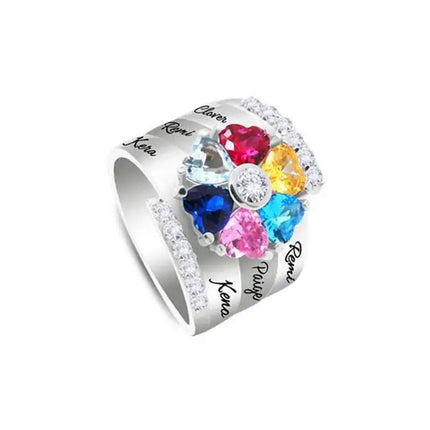 Personalized 1-8 Birthstone Rings Custom Engraved Name Ring Customized Promise Heart Birthstone Ring Gifts for Family Women