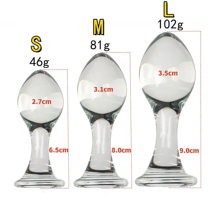 VaHppy Glass anal plug Adult sex toysGIFT lubricant 10g 2.7-3.5cm Gay Women Masturbation Transparent Smooth Easy enter No pain
