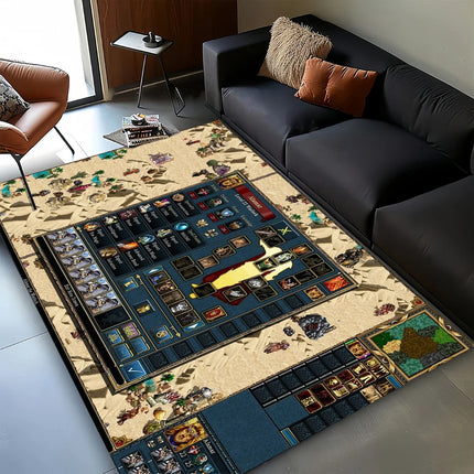 3D HOMM3 Heroes of Might and Magic Map Treasure Chest Retro Game Carpet Rug for Living Room Bedroom Home Sofa, Non-slip Floor Mat
