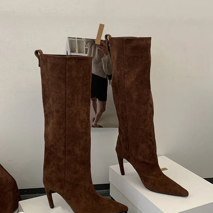 Liyke Autumn Winter Fashion Slim Knee High Boots Women Sexy Pointed Toe Low Thin Heel Shoes Female Long Booties Zapatos De Mujer