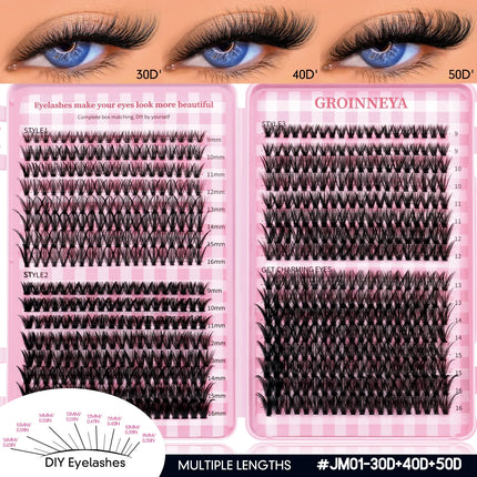 GROINNEYA Fluffy Lash Clusters DIY Natural Thick Cluster Lashes Fluffy Soft Mink Lashes Extension Individual Eyelashes Makeup