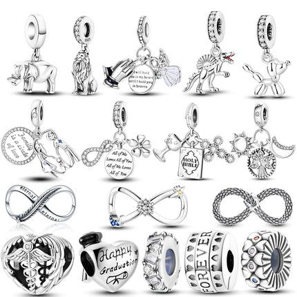 Inlaid Zircon Charm Beads 925 Sterling Silver Color Love Heart Snake Dangle Fit Original Bangle Bracelet Charms Pendant Jewelry