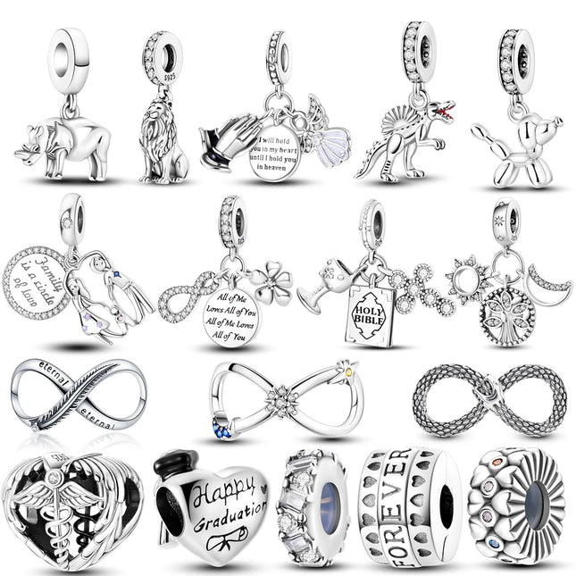 Inlaid Zircon Charm Beads 925 Sterling Silver Color Love Heart Snake Dangle Fit Original Bangle Bracelet Charms Pendant Jewelry