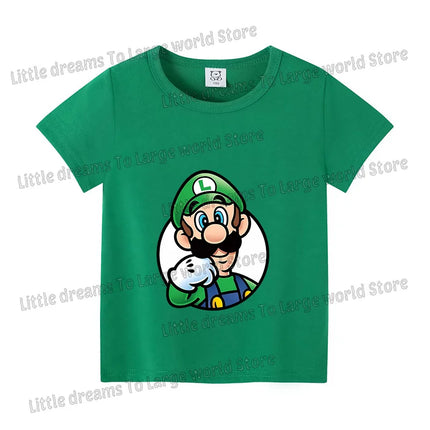 Super Marios Bros T-shirt for Kids Short Sleeve Shirt Cartoon Printed Tops Children Clothes Base Tee Boys Girls Clothing Gift