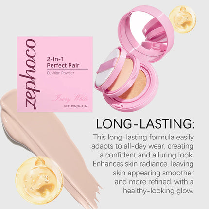 Zephoco 2 in 1 Pressed Powder Cushion Foundation Oil Control Matte Loose Setting Powder Deep Hydration Face Cushion Foundation