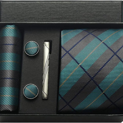 Classic 100% Silk Men's Ties In Gift box 8cm Plaid Dot Striped Business Necktie Handkerchief Cufflinks Wedding Party Tie Set