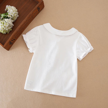 Girls Shirt 2025 New Children's Baby Short-sleeved Top Young Girls Cute Cotton Clothes for 2-6 Ages Kids