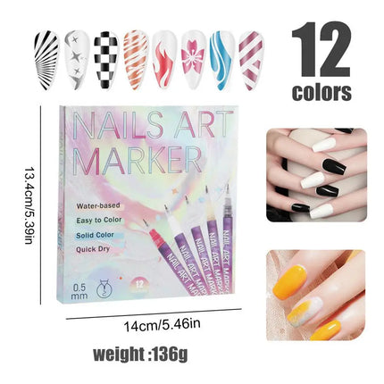 12Pcs/Set Nail Arts Drawing Graffiti Nail Polish Waterproof Painting Liner Pen DIY Abstract Lines Flower Nail Manicure Tools