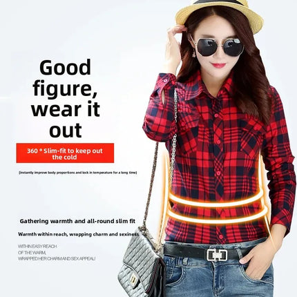 Slim Fit Plaid Long Sleeve Women's Shirt Qiang Yixuan Brand Autumn New Korean Version Cotton Button-Up Shirt