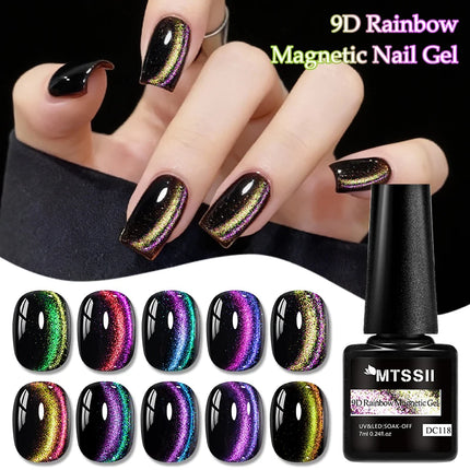 7ml 9D Rainbow Magnetic Gel Nail Polish Aurora Effect Nails Semi Permanent Soak Off UV LED Gel Varnish Nail Art Nail Supplies