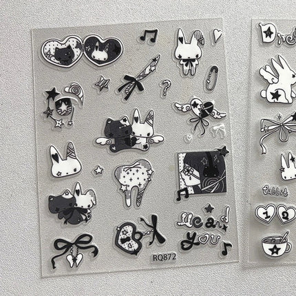 2Pc Cute Black White Rabbit Decoration Stickers for DIY Scrapbooking Journal Phone Materials Sticker