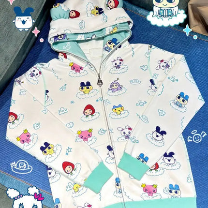 Japanese Sweet Cute Hoodies Bear Ears Zipper Patchwork Cartoon Print Sweatshirts Y2k Aesthetics Punk Coats Girl Women's Clothing