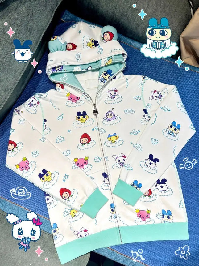 Japanese Sweet Cute Hoodies Bear Ears Zipper Patchwork Cartoon Print Sweatshirts Y2k Aesthetics Punk Coats Girl Women's Clothing