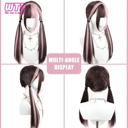 WTB Pink Highlighted Synthetic Lolita Wig for Women Long Straight with Bangs Suitable for Everyday Wear Holidays and Cosplay